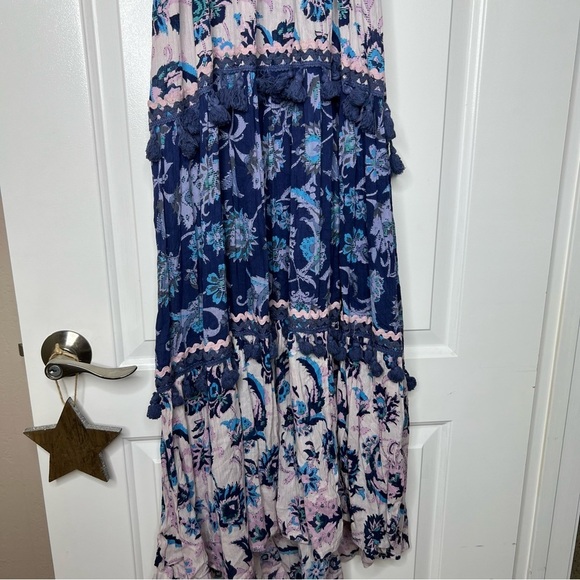 Raga Waiola Halter Maxi Dress Size small Floral Tiered Tassel Smocked V-Neck - Picture 8 of 9